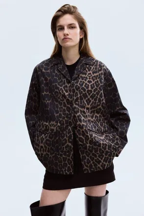 H&M Twill Jacket in Brown/leopard Print at Nordstrom, Size Xx-Small