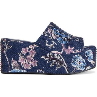 Azalea Wang Rosalind Wedge Sandal in Blue Multi at Nordstrom, Size 10
