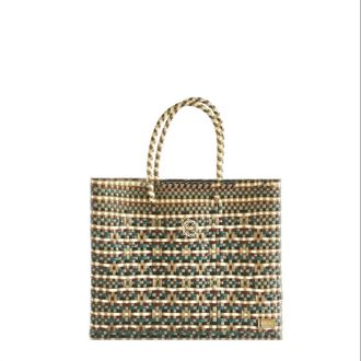 Lola's Bag Womens Medium Woven Regular Strap Tote Bag In Green/gold