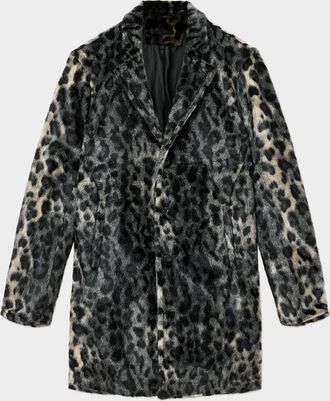 John Varvatos Mens Templeton Leopard-Effect Faux Fur Top Coat