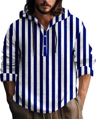 Generic Mens Zipper Exercise And Fitness Outdoor Hoodie Mens Casual Fashion Loose Trend Striped Button Drawstring Hoodie Mens Soft and comfy Top Sweatshirt Ho