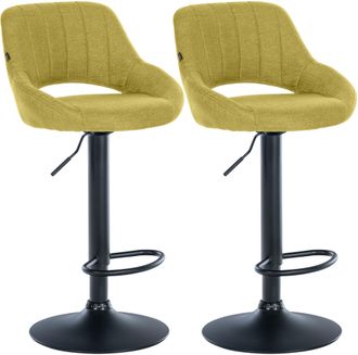 Clp Juego De 2 Taburetes De Bar Milet Con Tapizado De Tela Verde Metal Negro Mate