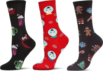 MeMoi Christmas Assorted 3-Pack Crew Socks in Pink-Black at Nordstrom, Size 9-11