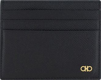 Ferragamo Mens Card Holder Black Calf Leather Umbrellas Accessory