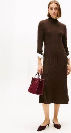 Tommy Hilfiger Strickkleid TOMMY HILFIGER SOFT WOOL LS MOCK-NK SWT DRESS, Damen, Gr. XXL (44), N-Gr, braun (schwarz coffee), Feinstrick, Obermaterial: 100% Wolle, un