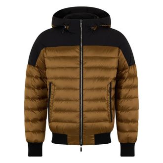 Moorer Winter Jackets, male, Brown, M, Padded Winter Jacket with Striped Hood