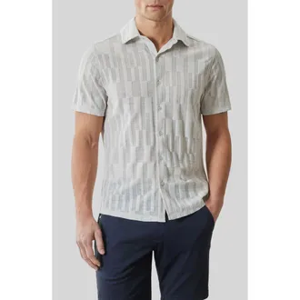 Robert Barakett Vessar Texture Knit Short Sleeve Button-Up Shirt in Swan at Nordstrom, Size Xx-Large