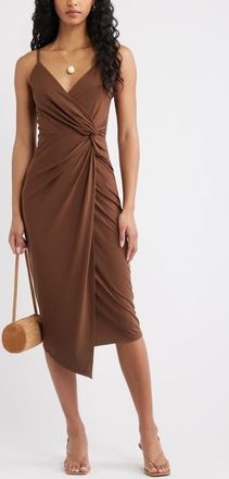 Open Edit Side Twist Midi Dress in Brown Terra at Nordstrom, Size Xx-Small