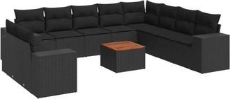 vidaXL Set De Sof&aacute;s De Jard&iacute;n 11 Pzas Y Cojines Rat&aacute;n Sint&eacute;tico Negro Vidaxl