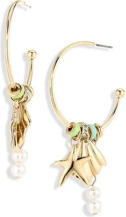 Nordstrom Rack Sealife Charm Hoop Earrings in White- Gold at Nordstrom Rack