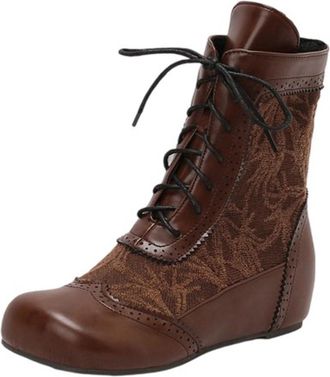Generic Brown Womens Round Toe Ankle Boots with Lace-Up Design Flat Sole for Casual Winter Wear Pu Leather Comfortable and Stylish