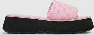 Gucci Womens Flatform Slide Sandal, Pink, GG Canvas