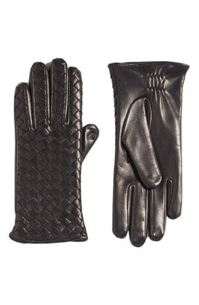 Bottega Veneta Intrecciato Leather Gloves in 1000 Black at Nordstrom, Size 7