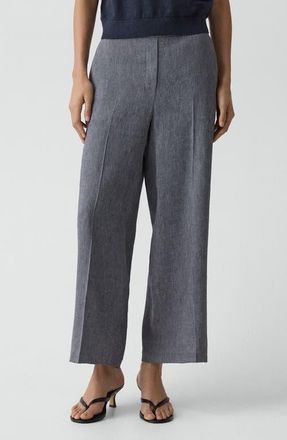 Theory Classic Straight Leg Linen Blend Pants in Ink Blue at Nordstrom, Size 16