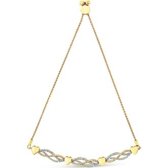 House of Brilliance 14K Yellow Gold Plated Silver 1/10 Cttw Diamond Wave and Hearts Bolo Bracelet at Nordstrom