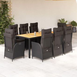 vidaXL Set De Comedor De Jard&iacute;n 9 Pzas Y Cojines Rat&aacute;n Sint&eacute;tico Negro Vidaxl