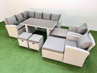 Fimous 12 Seater Wicker Rattan Corner Sofa Sets with 4 Footstools Light Grey