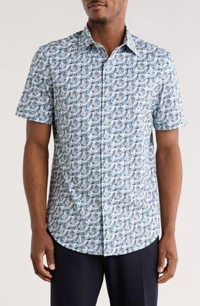 Bugatchi Short Sleeve Woven Button-Up Shirt in Dusty Blue at Nordstrom Rack, Size Xxx-Large