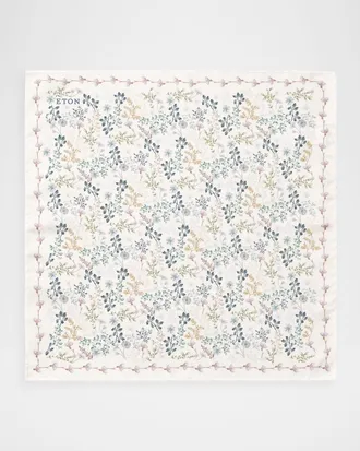 Eton Men & apos;s Botanical Print Silk Pocket Square