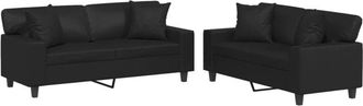 vidaXL Juego De Sof&aacute;s Con Cojines 2 Piezas Cuero Sint&eacute;tico Negro Vidaxl