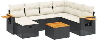 vidaXL Set De Sof&aacute;s De Jard&iacute;n 8 Piezas Y Cojines Rat&aacute;n Sint&eacute;tico Negro Vidaxl