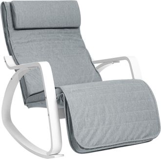 Songmics Silla mecedora con apoyabrazos y reposapi&eacute;s de color gris y blanco