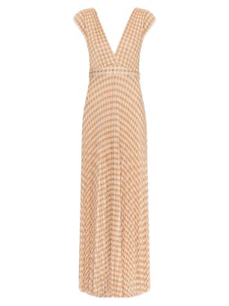 Forte_Forte Pleated Ankle-Length Dress With V-Neckline And Fitted Waist
