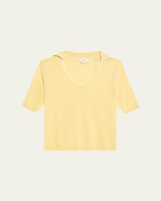 Vince Tipped Elbow-Sleeve Knit Top