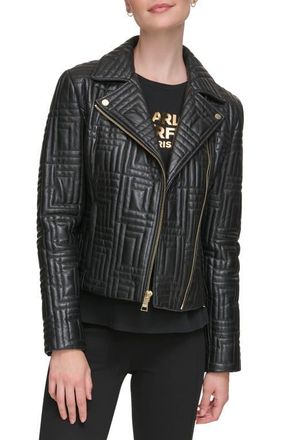 Karl Lagerfeld Double Quilted Leather Moto Jacket in Black at Nordstrom, Size X-Small