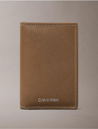 Calvin Klein Mens Refined Saffiano Compact Bifold Wallet - Brown