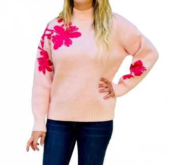 Merci Liv Floral Sweater In Peach Pink