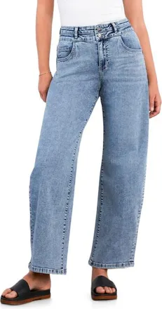 HINT OF BLU Abigail Double Waist Relaxed Straight Leg Jeans in Pacific Blue at Nordstrom, Size 32