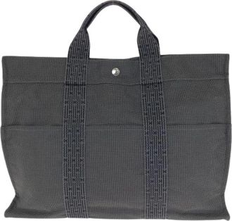 Herm&egrave;s Pre-owned Herline MM Tote Bag Grijs - Dames - Vintage Shopper - Grijs - ONE Size - Polyester - Vintage