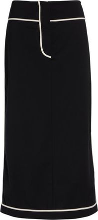 Ashlyn Kado Tropical Stretch Wool Midi Skirt in Black at Nordstrom, Size 10