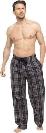 Tom Franks Mens Check Cool Poly Cotton Summer Pyjama Bottoms Lounge Wear Pants (L, Black)