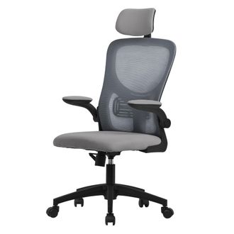 ML Design Ml-design - Silla De Oficina Ergon&oacute;mica Gris De Rejilla Asiento De Escritorio Ordernador Con Resposabrazos Acolchado, Reposacabezas Regulable Funci&oacute;n 