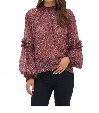 Oliphant Ruffle Sleeve Lurex Blouse In Morocco Petal Pink With Gold