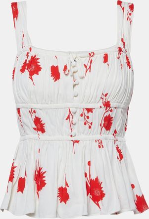 Self Portrait Off-White/red Floral Print Stretch Crepe Wild Daisy Top
