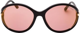 Tom Ford Glanzende Donkerbruine Montuur Roze Bruine Lens Zonnebril