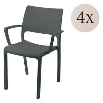 Dmora Silla De Exterior Cambon, 4 Sillas, Brazos Made In Italy, Soporta 120 Kg, Negro Antracita