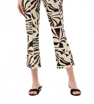 Joseph Ribkoff Tropical Print Flared Pull-On Pants In Beige Multi