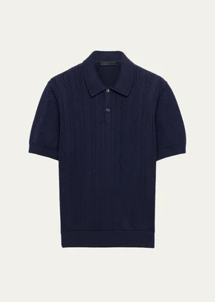 Prada Mens Coton Pointelle Knit Polo Shirt