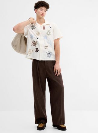 Djab Mens Chalk-stripe pleated wide pant Loose fit Imported from Seoul