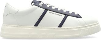 Emporio Armani Sportschoenen met logo - Heren - Sneakers - Wit - 44 1/2 EU - Leer - Schoenen