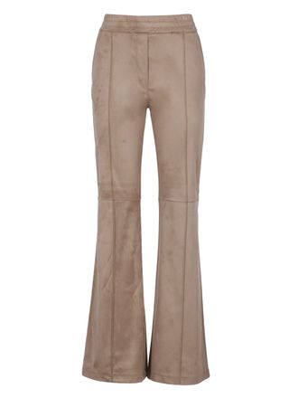 D.exterior Brown Elastic Waist Flared Velvet Pants
