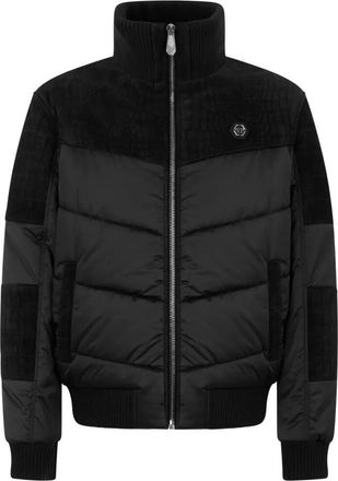 Philipp Plein Matte Nylon Puffer Jacket With Leather Inserts