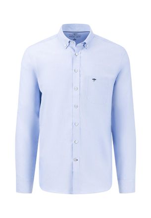 Fynch-Hatton Mens Shirt - Business Shirt Soft Oxford Premium Cotton - Classic Long Sleeve with Button-Down Collar Plain - Blue - XXXX-Large