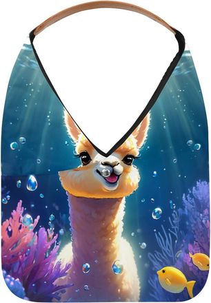 Generic Lovely Alpacas Swims Underwater Reusable Lightweight Grocery Bags - Foldable Into Compact Pouch, Washable & Sturdy, Multipurpose for Shopping and Trav