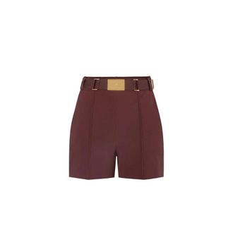 Elisabetta Franchi Technische Bi-elastische Stoffen Shorts met Riem - Dames - Bermuda - Bruin - XL - Leer - Korte Broeken
