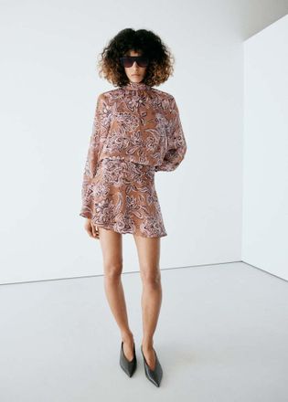 Mango Vestito stampa dettaglio increspature arancione tostato - Donna - S - MANGO